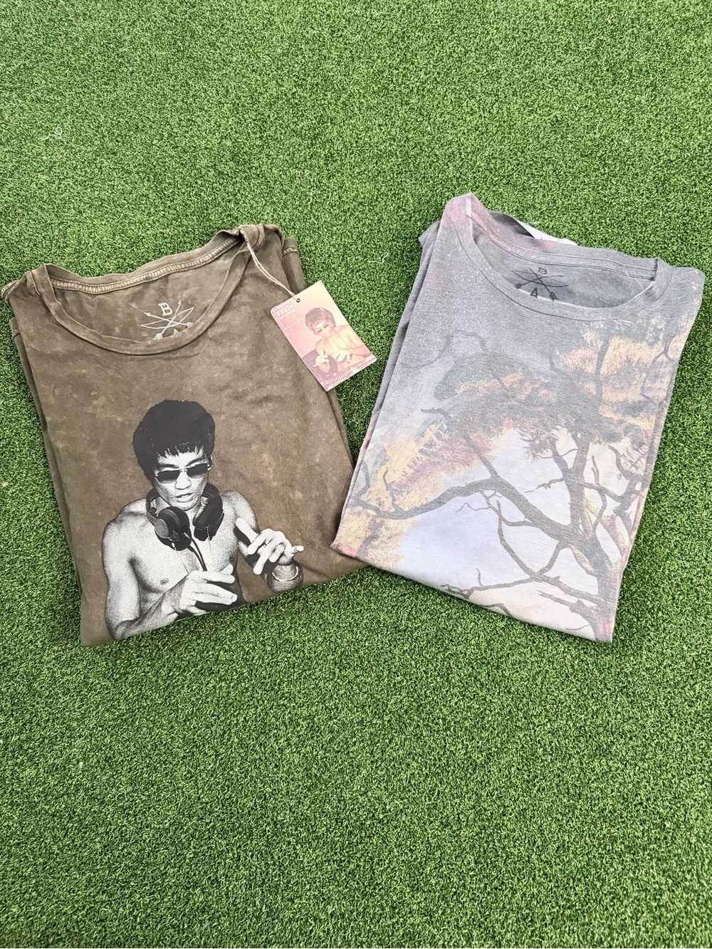 Lot of 2 Bow & Arrow Graphic Tees Mens XXL Bruce Lee DJ & Tree Scenic
